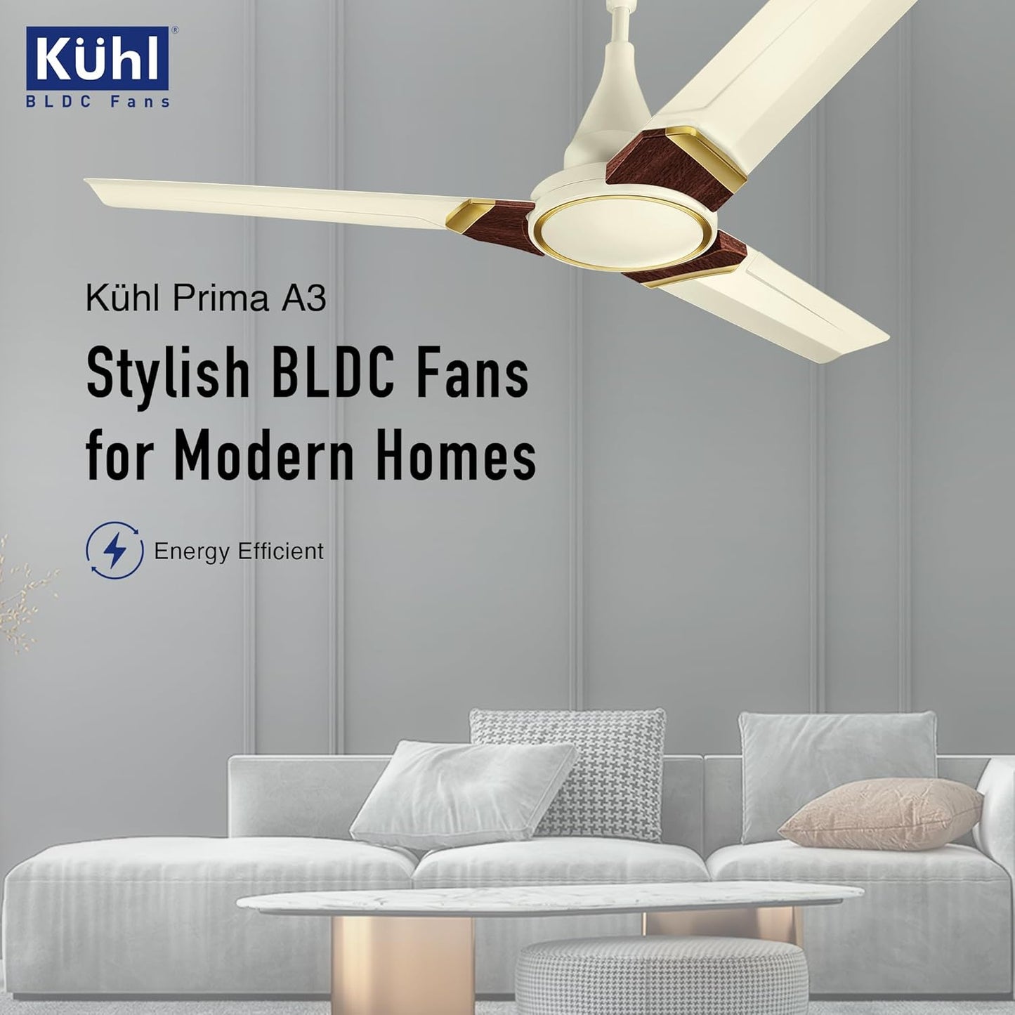 KUHL Prima A3 1200mm BLDC Ceiling Fan with Remote | INR 300 Off on Exchange | 5-Star Rated | High Airflow | Saves up to 65% Electricity | 5-Year Warranty | Ivory