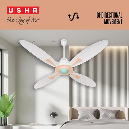 USHA New Bloom Series Dahlia (Inspired by Dahlia) 4-Blade BLDC Ceiling Fan with Bi-Directional Feature | Sleep/Boost/Timer Modes | RF Remote | Dust-Resistant | Whisper-Quiet (White & Misty Rose)