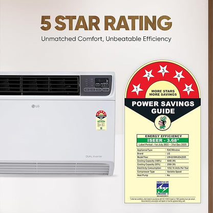 LG 1.5 Ton 5 Star DUAL Inverter Window AC (Copper, Convertible 4-in-1 cooling, 4 Way Air Swing, HD Filter, UW-Q18WUZA, White)