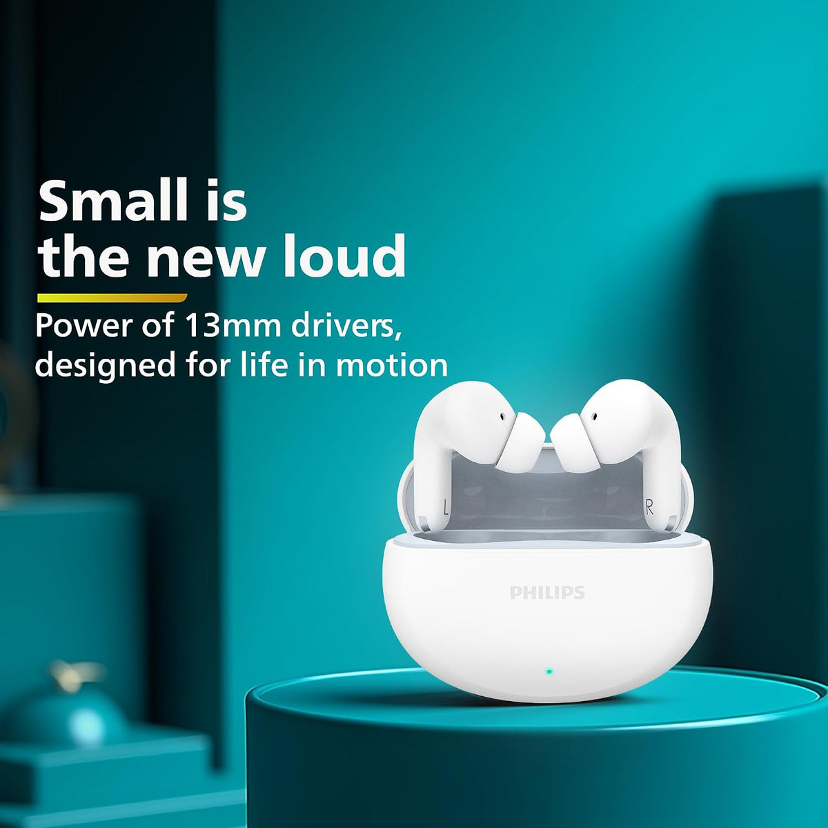 Philips TAT1269 True Wireless in-Ear Earbuds with Mic, 13mm Drivers, BT 5.4, 40H Playtime, IPX5 (TAT1269WT/94)