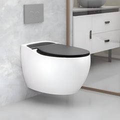 Plantex Imported Commode/Ceramic Wall Hung Commode/Rimless Washdown Western Toilet with Soft Closing Toilet Seat - P Trap Outlet (White and Black)-1