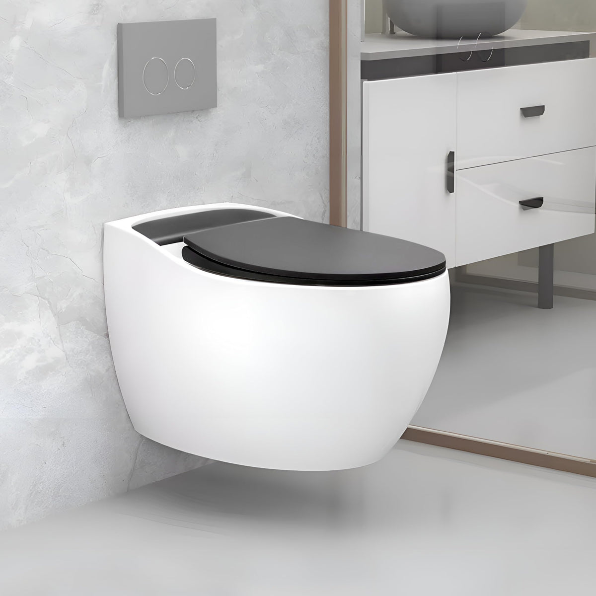 Plantex Imported Commode/Ceramic Wall Hung Commode/Rimless Washdown Western Toilet with Soft Closing Toilet Seat - P Trap Outlet (White and Black)