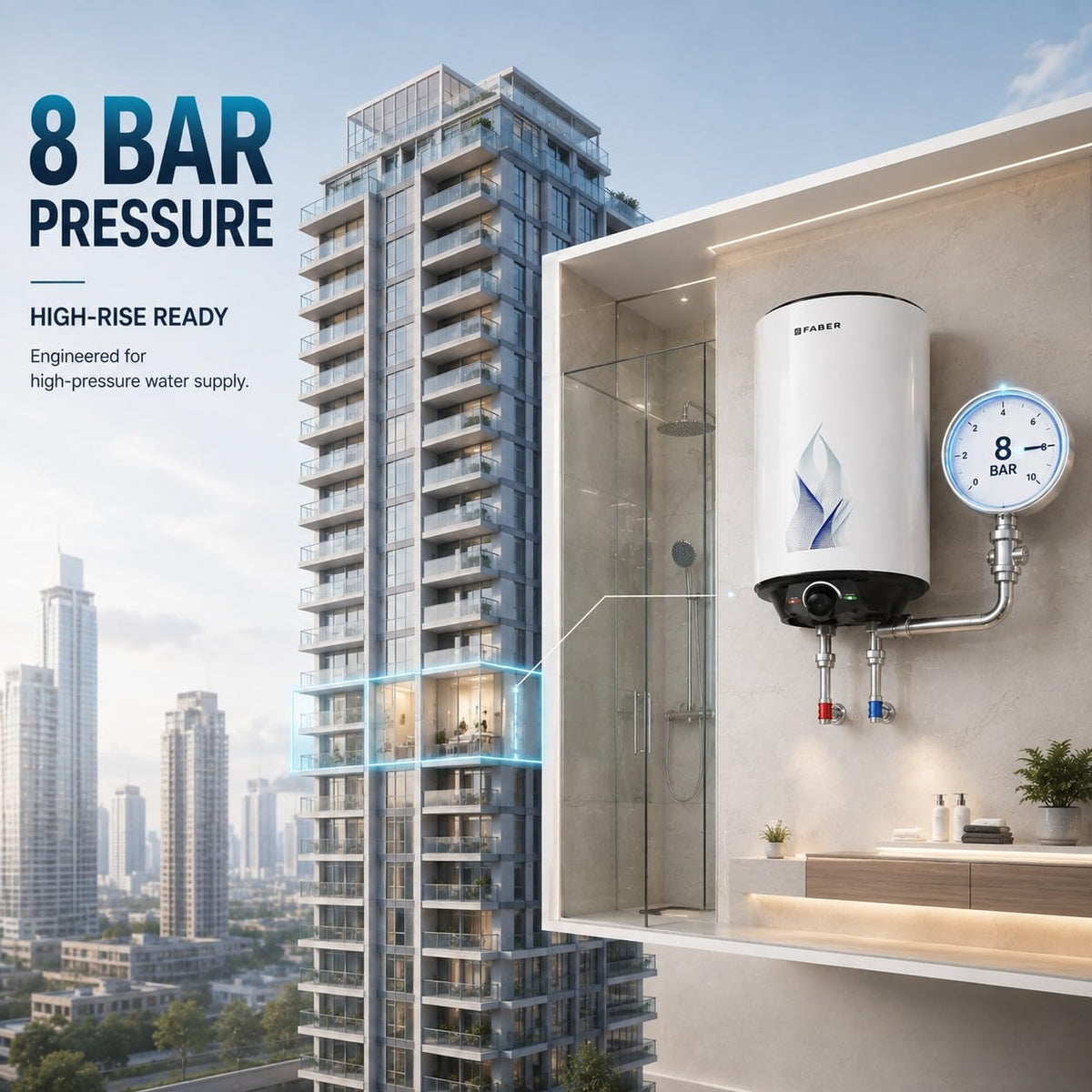 Faber Jazz 25L Storage Water Heater |Glass Line Tank with 7 Year warranty| Free pipe and Installation| 8 Bar Pressure, T