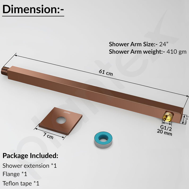 Plantex 24-Inch Shower Arm for Overhead Shower/Stainless Steel Shower Pipe/Wall Mount Bathroom Fitting with 1⁄2-Inch Thread - Pack of 1 (Rose Gold)-4