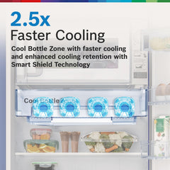 BOSCH 187L, 4 Star, Single Door Refrigerator with Industry's largest base drawer, vegetable box* & Beverage space (CST18B34PI, Feather blue) 18 Hr Cooling Retention, 2.5x Cooling, inverter compressor