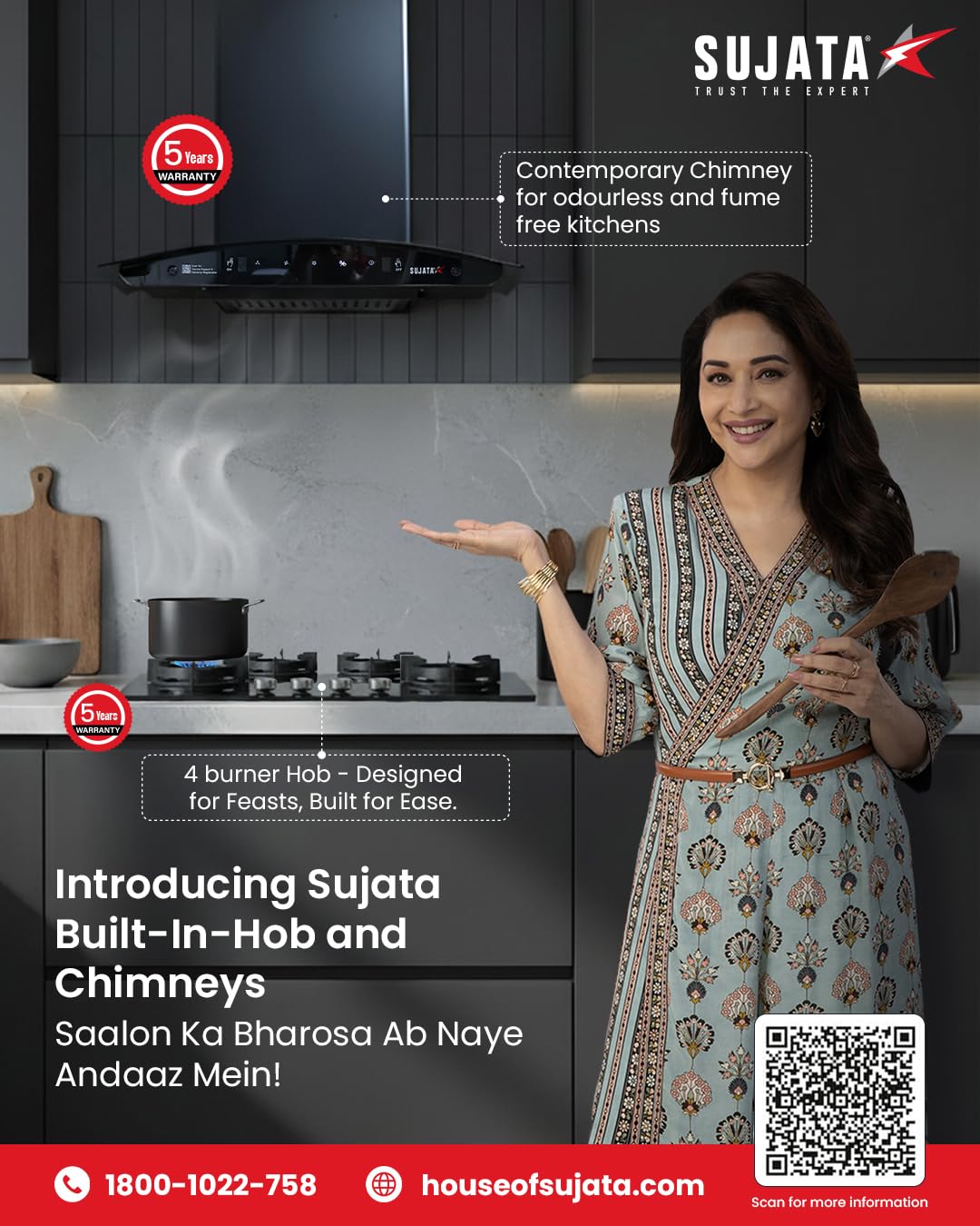 Sujata Hob Gas Stove 4 Burners Glass Top | 5 Years Warranty | 4 Burner Gas Stove Glass Top Auto Ignition, CookTop cum Hob Top, LPG & PNG Compatible, Brass Burner (Indium Auto Ignition - Black)