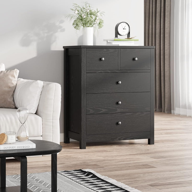 Solid Sheesham Wooden Dresser for Bedroom | Wood Dresser Organizer | 5 Drawer Dresser with Deep Space Storage C