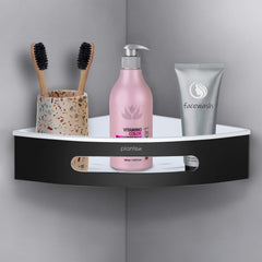 Plantex Corner Shelf for Bathroom/304 Grade Stainless Steel with ABS Shelf for Wall/Bathroom Organizer/Bathroom Accessories - Pack of 2 (9 x 9 Inch, Black and White)-1