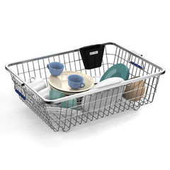 Plantex Stainless-Steel Dish Drainer Basket for Kitchen Utensils/Dish Drying Rack/Plate Stand/Bartan Basket (Large Size-64x47x20cm)-1