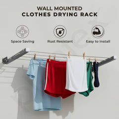 Plantex GI Steel Foldable Wall Mount Cloth Drying Stand with 30 Ft Rope/Wall Hanging Clothes Dryer Rack for Indoor & Outdoor Use/Space-Saving Design for Laundry or Utility Room Grey-2