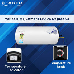 Faber Jazz 15L Horizontal (RH) Storage Water Geyser |Free Pipe and Installation|12 Safety Features, Glassline Coated & C
