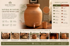Desi Potters Handmade Clay Water Dispenser with Metal Tap | Naturally Cools Water Without Electricity | 100% Natural Handmade Terracotta Clay | Eco-Friendly & Plastic-Free .