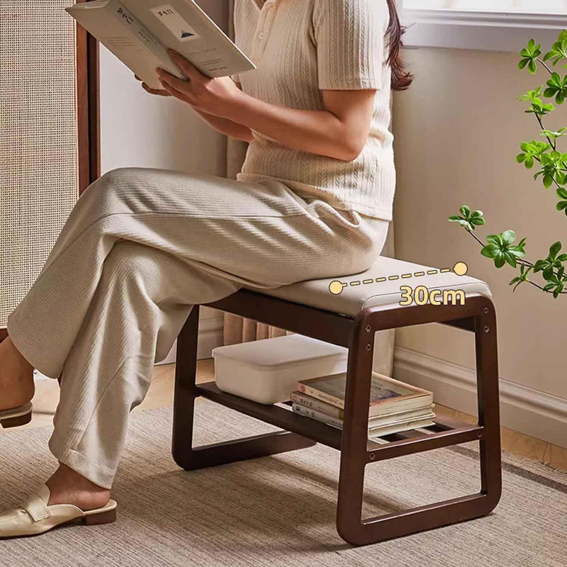 Mid-Century Elegant Wooden Shoe Bench with Padded Seat – 2-Tier Shoe Rack for Entryway, Living Room, or Bedroom