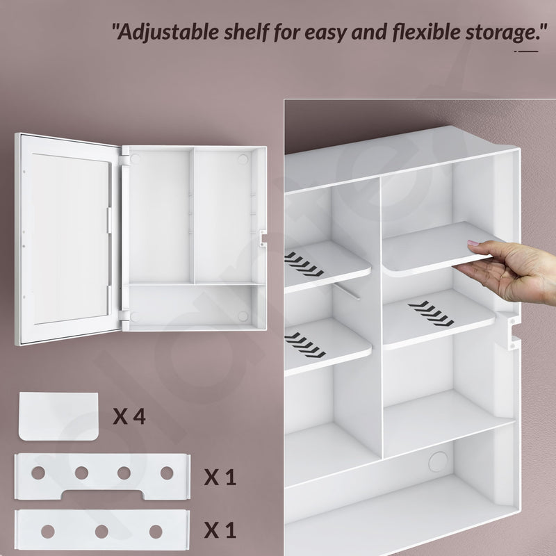 Plantex Bathroom Cabinet with Mirror/ABS Bathroom Storage Cabinet/Mirror Cabinet for Wall/Mirror with Storage for Bathroom(14x18 Inch, White)-5