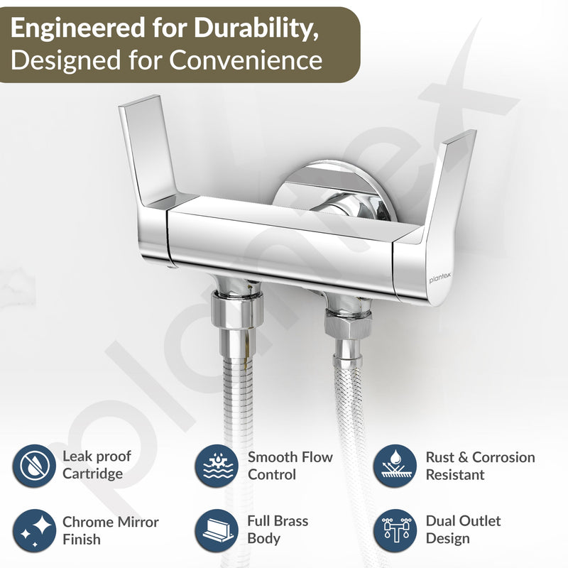 Plantex Brass 2 Way Angle Cock/2 in 1 Angle Valve with Wall Flange for Bathroom/Divine Dual Contro - Pack of 1 (1507, Chrome)-3