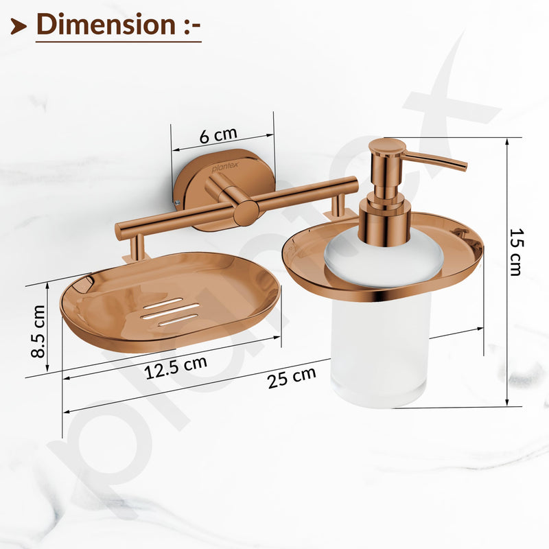 Plantex J4 Stainless Steel Soap Dish with Liquid Dispenser/Soap Stand for Bathroom Wall Mount/Shampoo Dispenser/Bathroom Accessories (PVD Rose Gold Finish) Onix-3