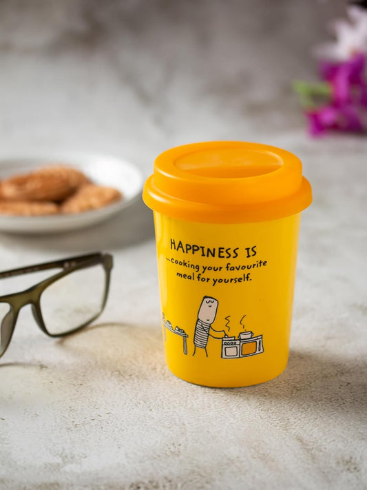 Clay Craft Fine Ceramic Happiness is Small Travel Mug - 350 ml (Yellow)