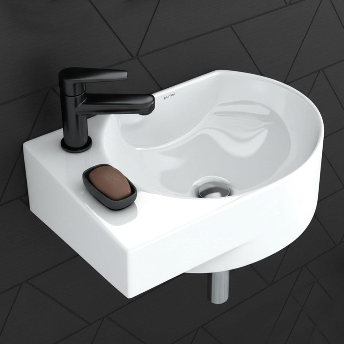 Plantex Ceramic Wall Hung Basin/Washbasin for Bathroom/Wall Mount Corner Wash Basin/Glossy Small Sink with 10 Years Glaze Warranty by Plantex (Orca - 17x12x6 inch)