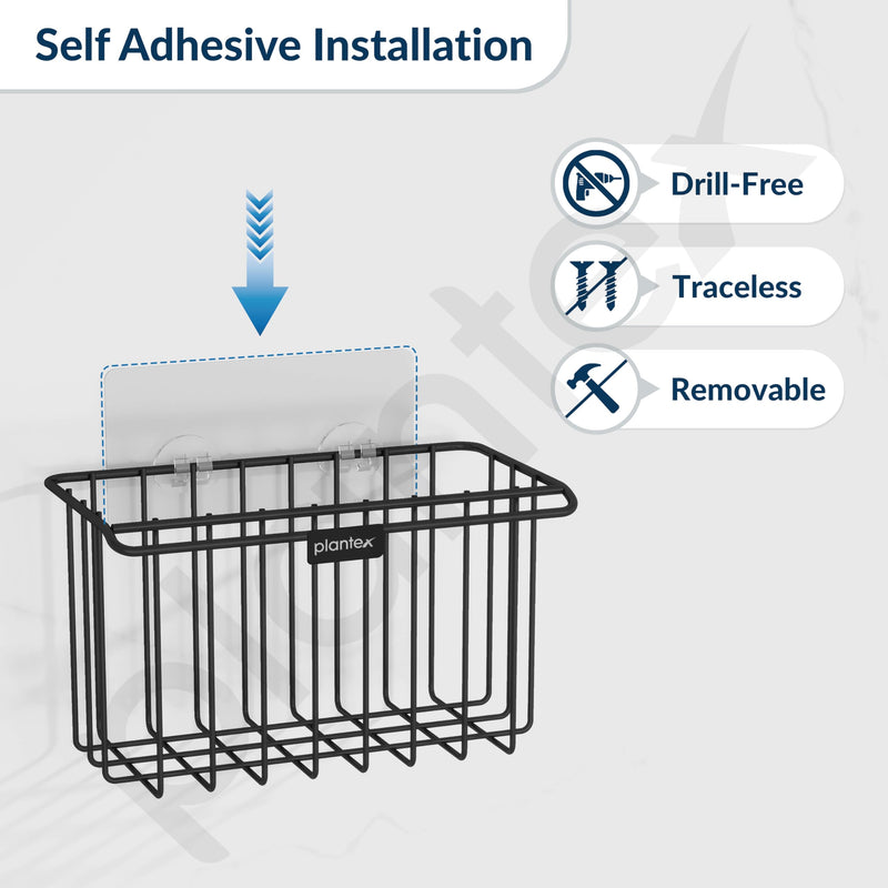 Plantex Self Adhesive Bathroom Shelf/Wall Mounted Storage Shelf/Rack/Toothbrush Holder with Kitchen Napkin Holder/Shelf for Bathroom/Kitchen Storage Stand Rack Shelf - (Black)-5