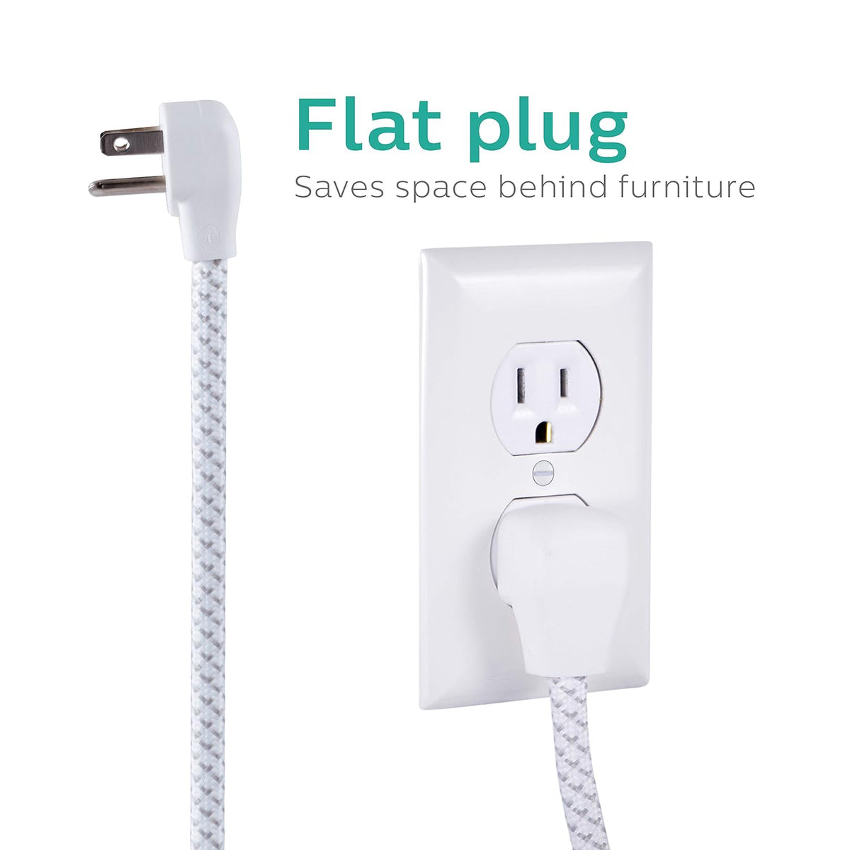 Philips Surge Protector Power Strip, Extra Long Power Cord, Designer Braided Extension Cord