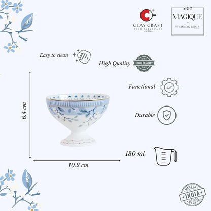 Magique by The Wishing Chair x ClayCraft : River of Flowers Dessert Cups Set of 4 | 160 ml Ceramic Ice Cream Bowls | Elegant Floral Cups for Ice Cream, Sorbet & Gelato | Dishwasher Safe