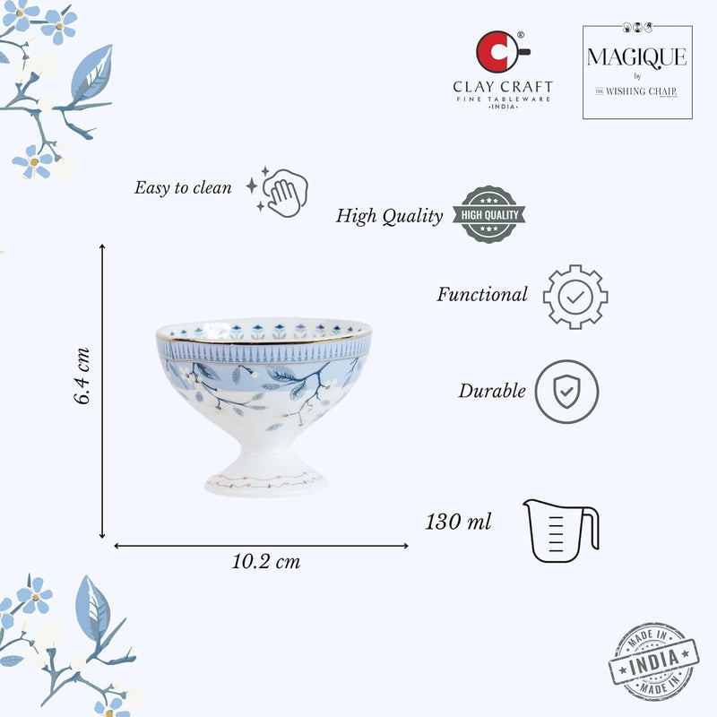 Magique by The Wishing Chair x ClayCraft : River of Flowers Dessert Cups Set of 4 | 160 ml Ceramic Ice Cream Bowls | Elegant Floral Cups for Ice Cream, Sorbet & Gelato | Dishwasher Safe