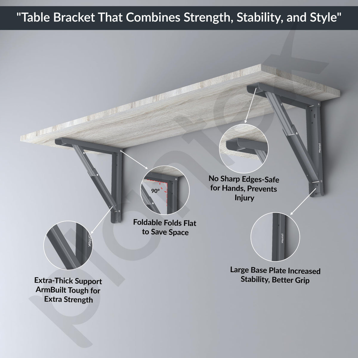 Plantex Heavy Duty 12 Inch Foldable Table Bracket/GI Steel Multipurpose Shelf Bracket/Space Saving Wall Bracket/Folding Bracket for Home & Office - Pair of 1 (Grey)-3