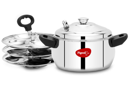 Pigeon Stainless Steel Idly Maker 4 Plates Compatible with Induction and Gas Stove