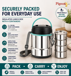Pigeon HotBite Stainless Steel Insulated Lunch Box with 320 ml Food Containers, Hot and Cold