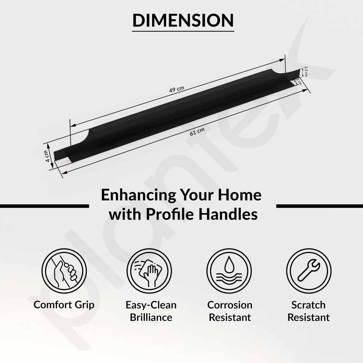Plantex Profile Handle for Kitchen Cabinet/24 Inch Aluminium Drawer Profile Handle/Wardrobe Pull Handle for Home/Office/Hotel - Pack of 3 (Black) (Model APS-PF-1003)-3