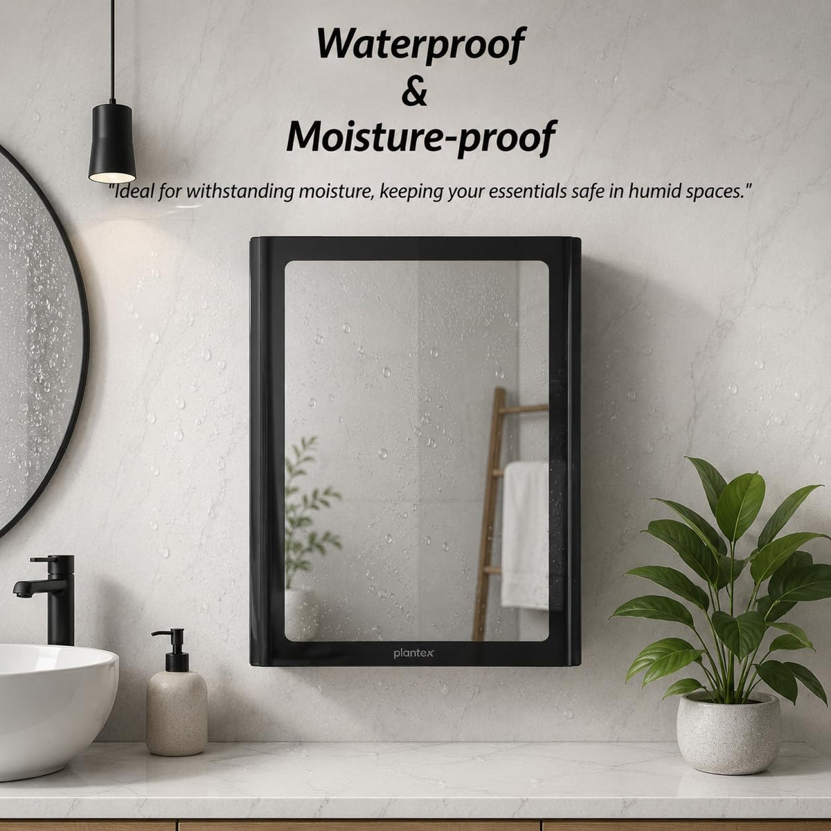 Plantex Bathroom Cabinet with Mirror/ABS Bathroom Storage Cabinet/Wall Mounted Bathroom Cabinet/Mirror with Storage for Bathroom(14x18 Inch, Black)-3