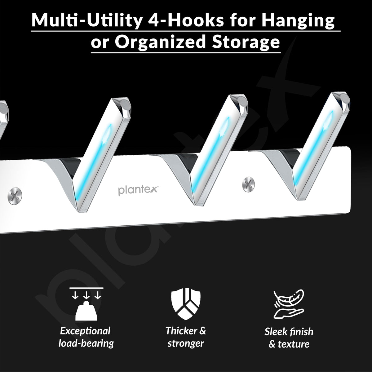 Plantex Wall Hooks for Hanging Cloth/Stainless Steel Towel Hangers/Bathroom Robe Hooks/Door Hangers/Square Wall Hook/Hook Rail for Hanging Keys - 4 Hooks (Pack of 2, Chrome)-4