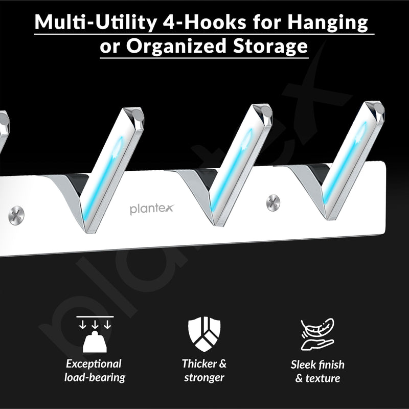 Plantex Wall Hooks for Hanging Cloth/Stainless Steel Towel Hangers/Bathroom Robe Hooks/Door Hangers/Square Wall Hook/Hook Rail for Hanging Keys - 4 Hooks (Pack of 2, Chrome)-4