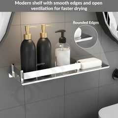 Plantex Stainless Steel Bathroom Shelf with Soap Dish/2in1 Multipurpose Shelf for Bathroom/Bathroom Shelf Rack (15x5 Inches) Pack of 1-3