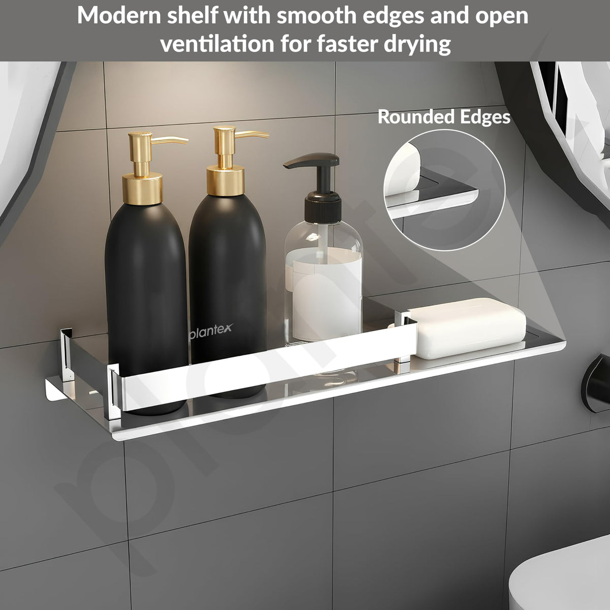 Plantex Stainless Steel Bathroom Shelf with Soap Dish/2in1 Multipurpose Shelf for Bathroom/Bathroom Shelf Rack (15x5 Inches) Pack of 1-3