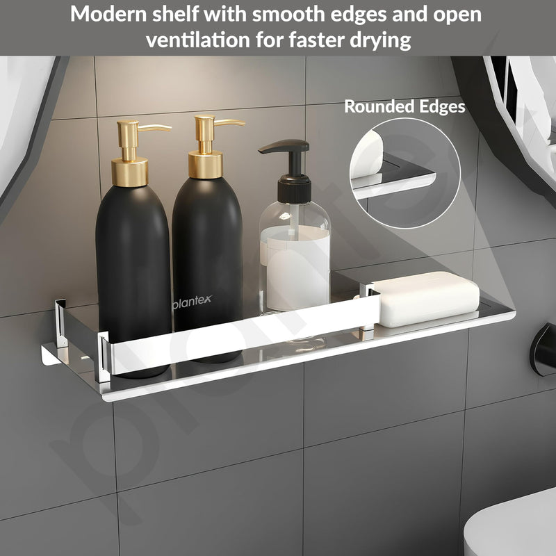 Plantex Stainless Steel Bathroom Shelf with Soap Dish/2in1 Multipurpose Shelf for Bathroom/Bathroom Shelf Rack (15x5 Inches) Pack of 1-3