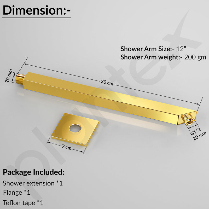 Plantex 12-Inch Shower Arm for Overhead Shower/Stainless Steel Shower Pipe/Wall Mount Bathroom Fitting with 1⁄2-Inch Thread - Pack of 1 (Gold)-4