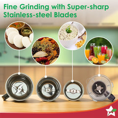 Wonderchef Vista Mixer Grinder | 4 Multi-purpose Jars | 750W | Sharp Stainless-steel Blades | For Masalas, Chutneys, Fresh Fruit Juices | 3-Speed Control | Advanced Safety Features | 2-Year Warranty