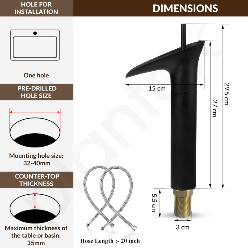 Plantex Pure Brass Pillar Tap/Wash Basin Mixer Tap Hot and Cold/Single Lever Water Tap/Pillar Cock for Basin-(8307-Black)-5