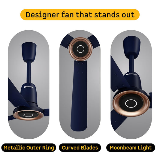 atomberg Studio Nexus Smart 1200mm BLDC Ceiling Fan with IoT & Remote Control | BEE 5-star | New Blade Design | High Air Delivery with Moonbeam Light | Low noise | 5 Year Warranty| Ritz Blue