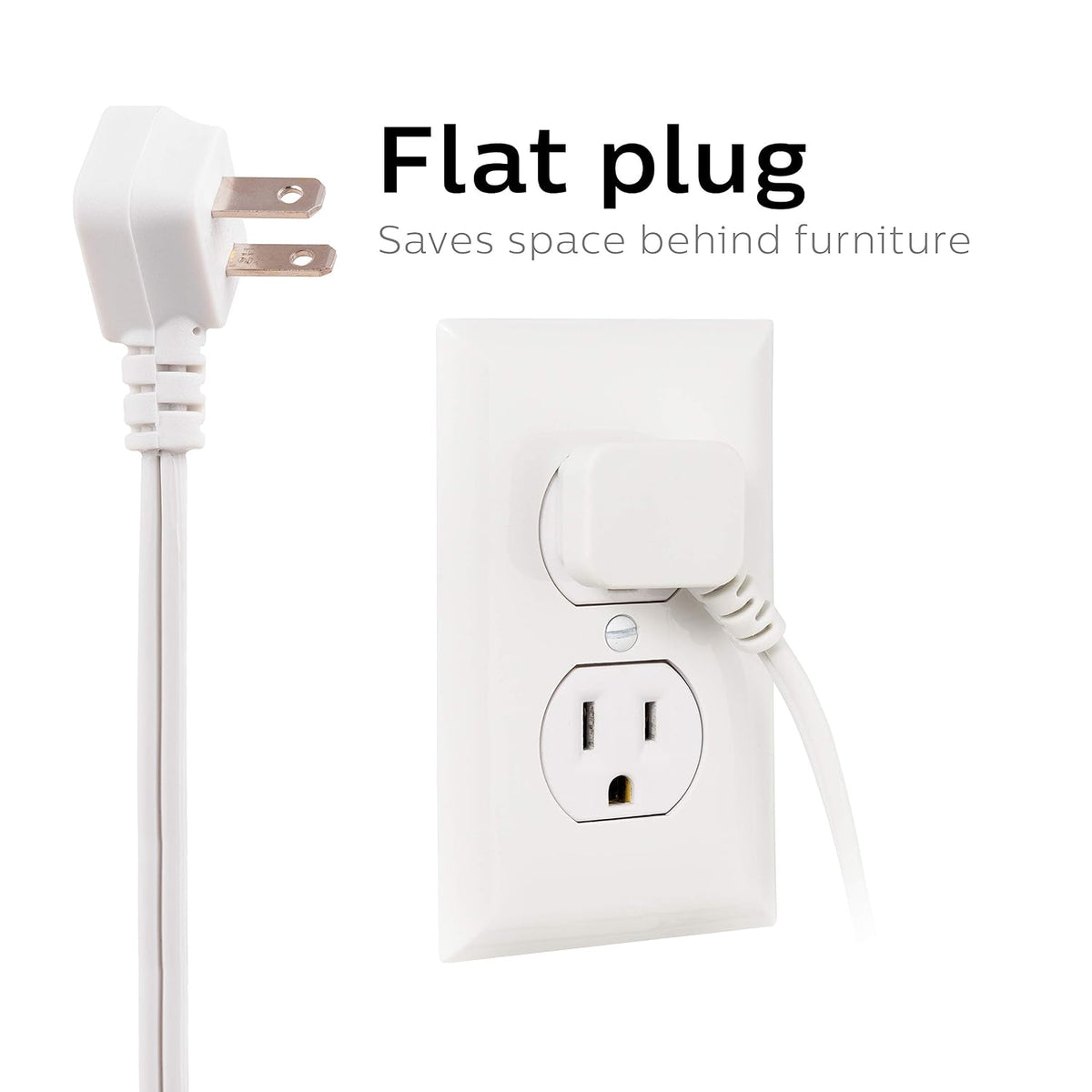 Philips 3 Outlet Extension Cord, 15 Feet Long Cord, Polarized Outlets, Flat Plug, Perfect for Home or Office (SPS1032WE / 27)