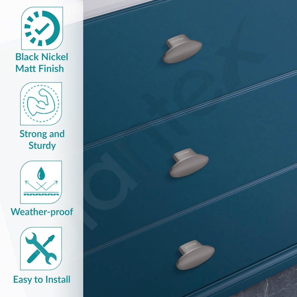 Plantex Knobs for Drawer | Cabinets Drawer Knobs | Pull-Push Knobs for Kitchen & Bedroom Drawer - Pack of 10 (Oval, Black Nickel Matt)-5