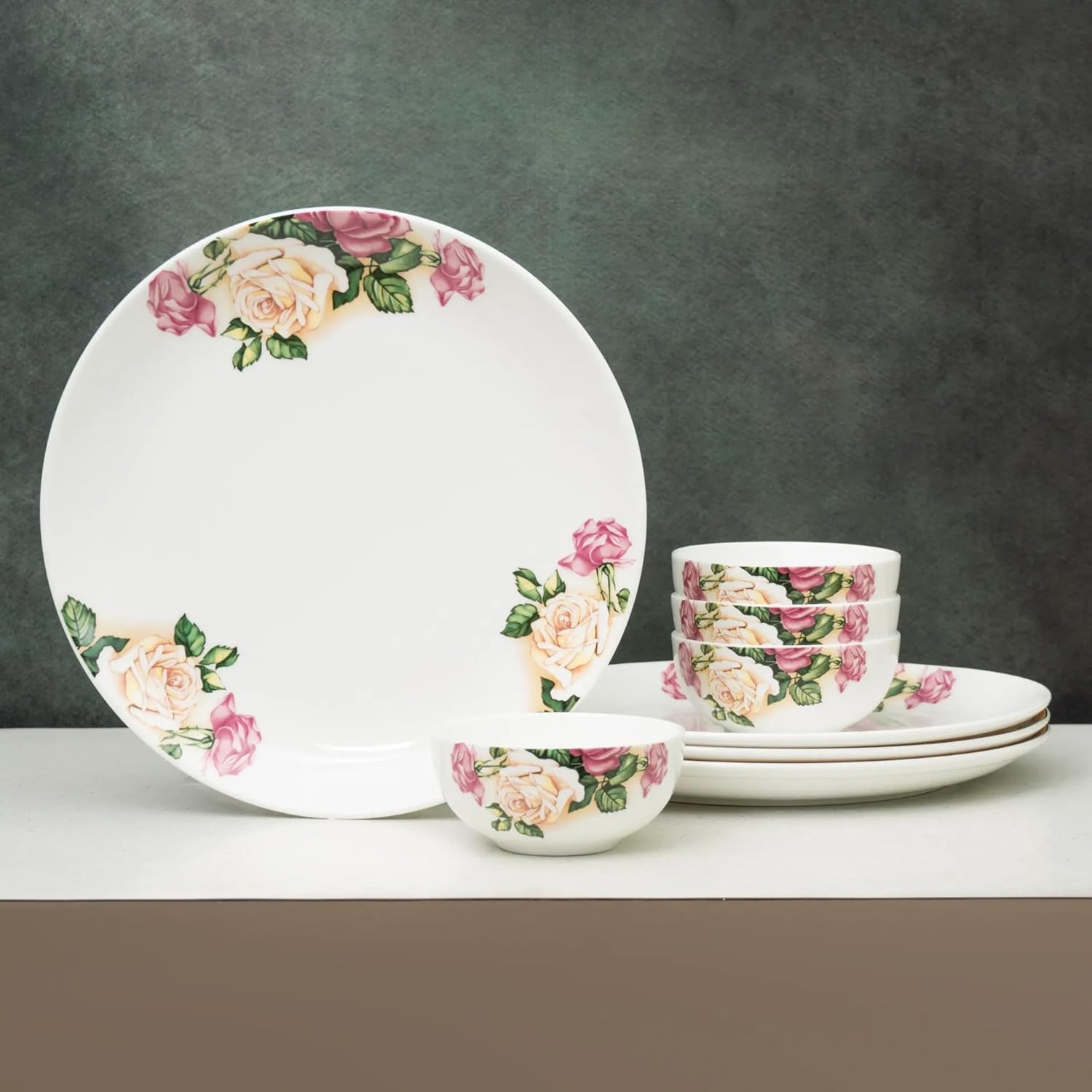 Clay Craft Fine Ceramic Eco5 Printed Dinner Set (Set of 8), for Family of 4, Dining Set for Dinner, Crockery Set for Gift, Kitchen Set for Home, Daily Use, Multicolor