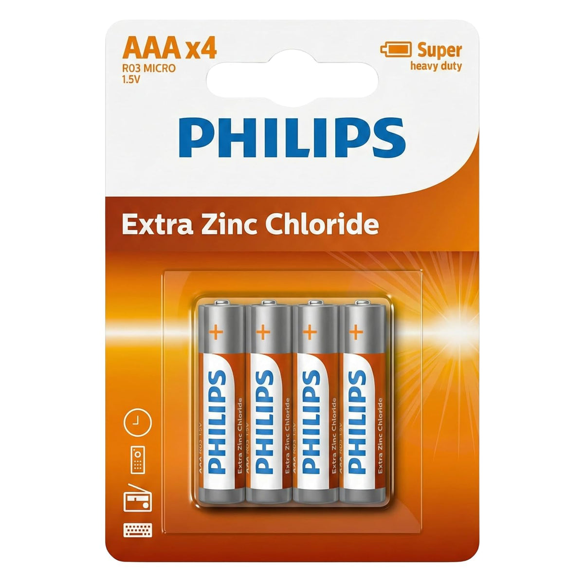 Philips R03L4B/94 AAA Extra Zinc Chloride Battery (Pack of 4)