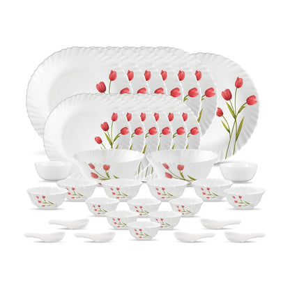 La Opala Novo Collection Opal Glass Crockery | for Family of 6 | Dinner Set 35 pcs Radiant Curves | Plates & Bowls for Dining | Microwave Safe | 100% Vegetarian | Extra Strong | Light & White
