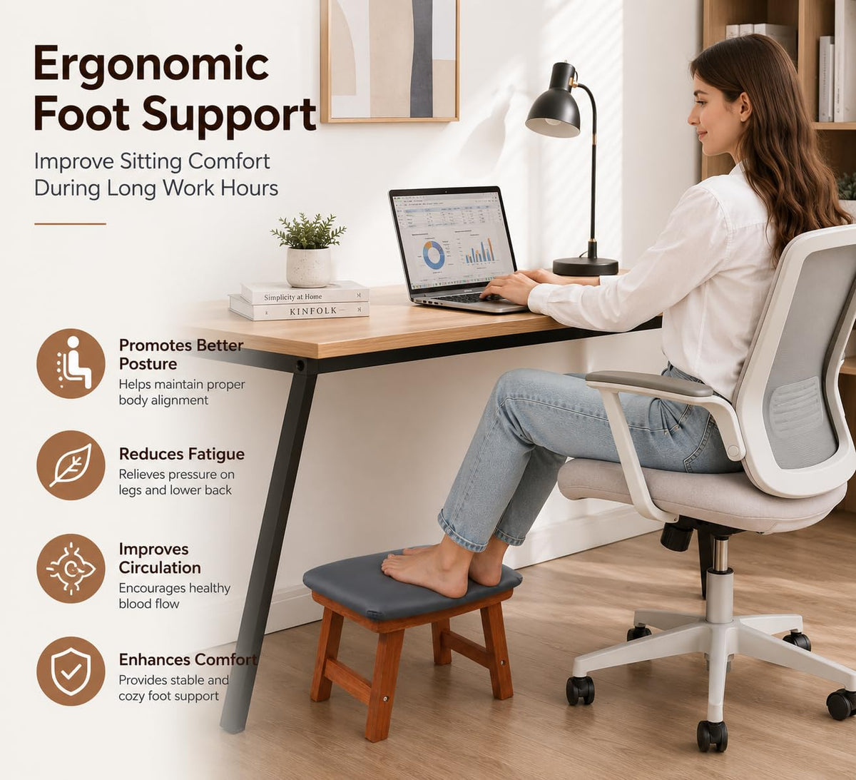 Wooden Footrest with Soft Cushion – Ergonomic Foot Stool for Under Desk, Home & Office Use | Sheesham Wood Padd