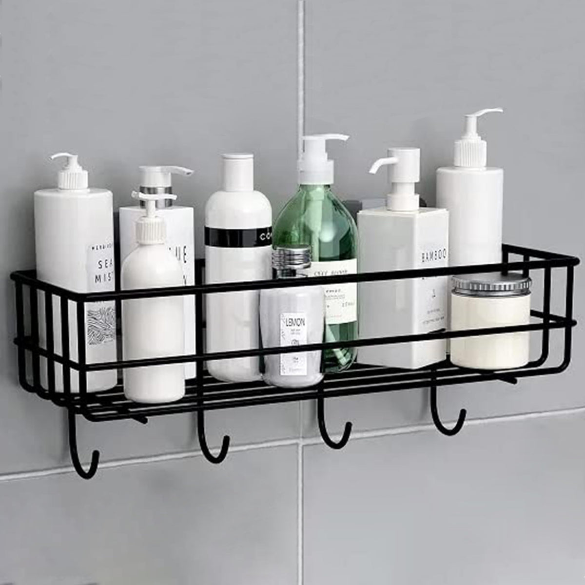 Plantex Bathroom Organizer Without Drill/GI Steel Self Adhesive Bathroom Shelf for Wall with Magic Stickers/Self Adhesive Kitchen Shelf with Hooks (Pack of 4)-6