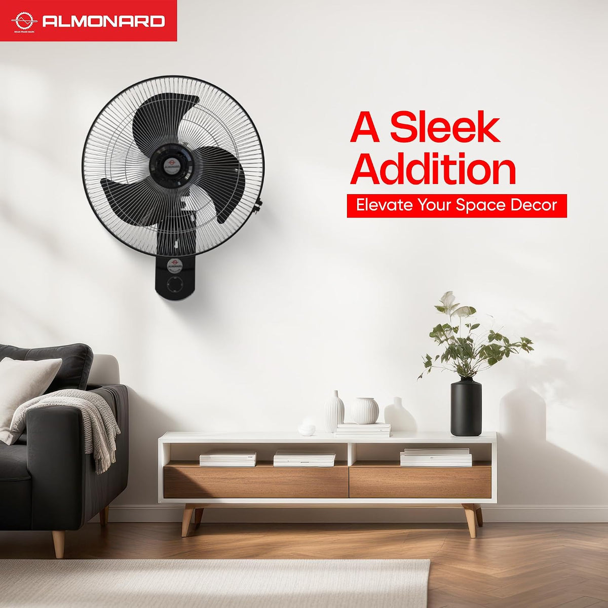 Almonard Aerostar 450 mm High Speed Wall Fan with 100% Copper Motor (Black)-3