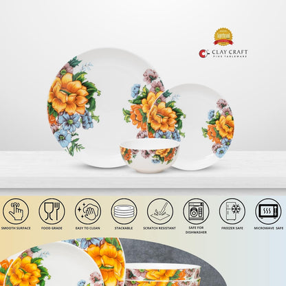 Clay Craft Fine Ceramic Eco Dinner Set, Enchanting Gold, for Family of 4, Dinner Set Ceramic, Crockery Set, Dining Set for Dinner, Crockery Set for Gift, Kitchen Set (ECO4, 12 Pieces)