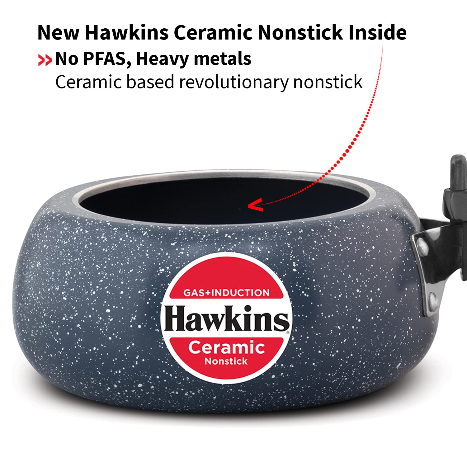 Hawkins 2 Litre Ceramic Nonstick Pressure Cooker, Induction Inner Lid Cooker, Granite Contura shaped Cooker, Blue (ICC20)